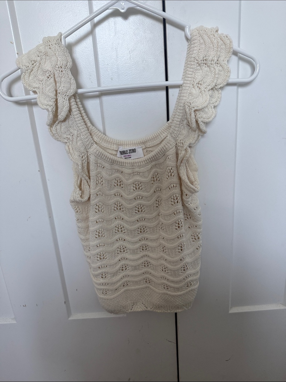 Double Zero Cream Knit Ruffle-Shoulder Tank